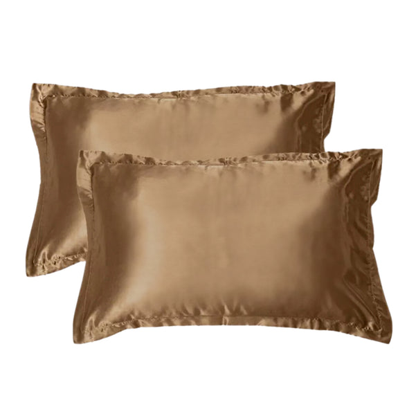 2 LUXURY SATIN PILLOWCASES - CHAMPAGNE