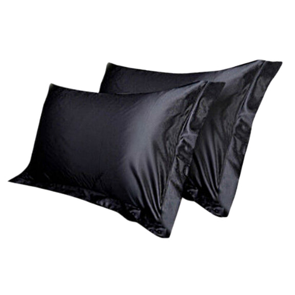 2 LUXURY SATIN PILLOWCASES - BLACK