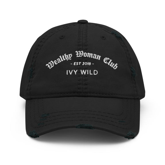 WEALTHY WOMAN CLUB | BLACK DISTRESSED CAP
